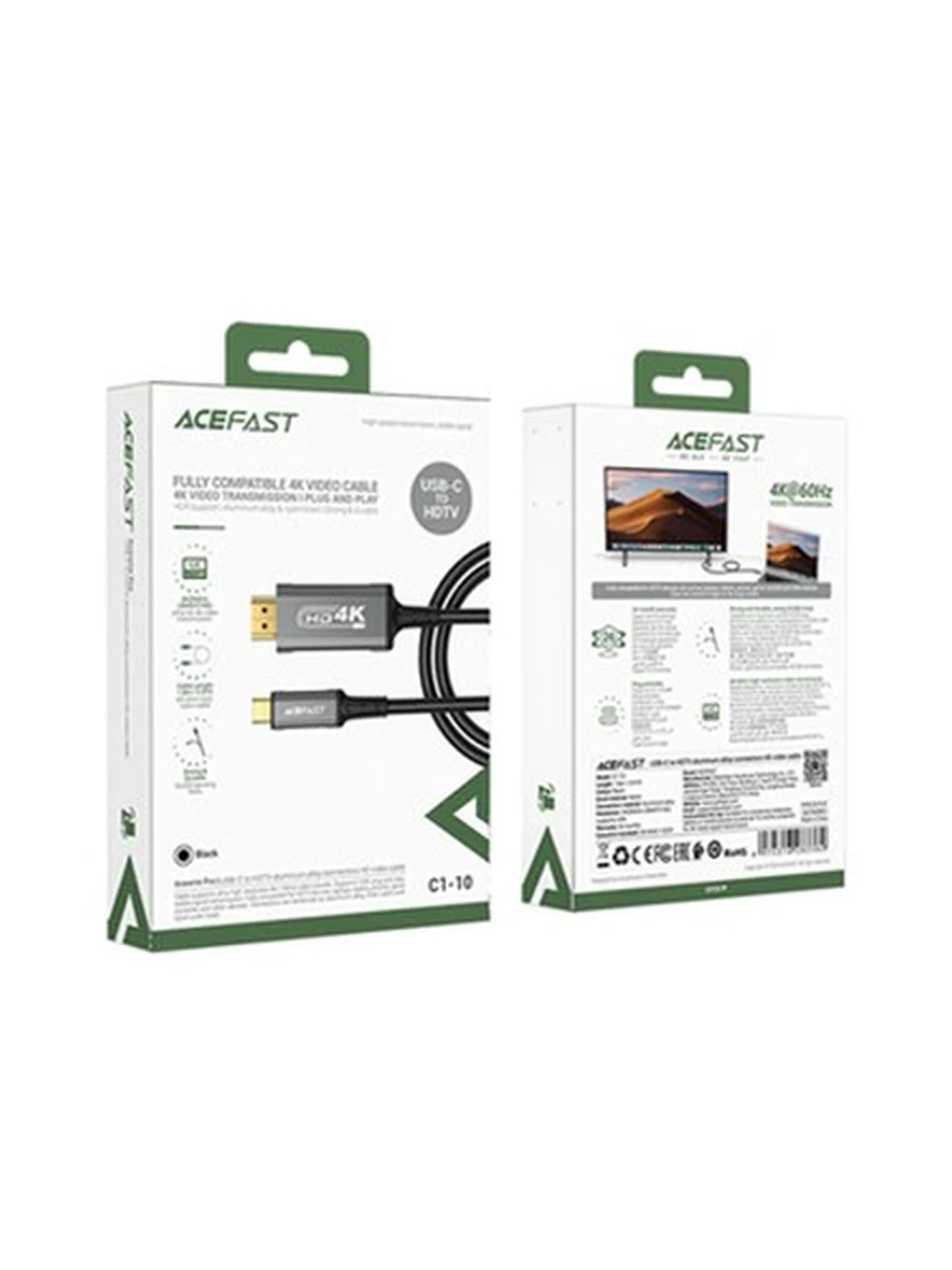 ACEFAST C1-10 USB-C to HDTV aluminum alloy connectors HD video cable,black