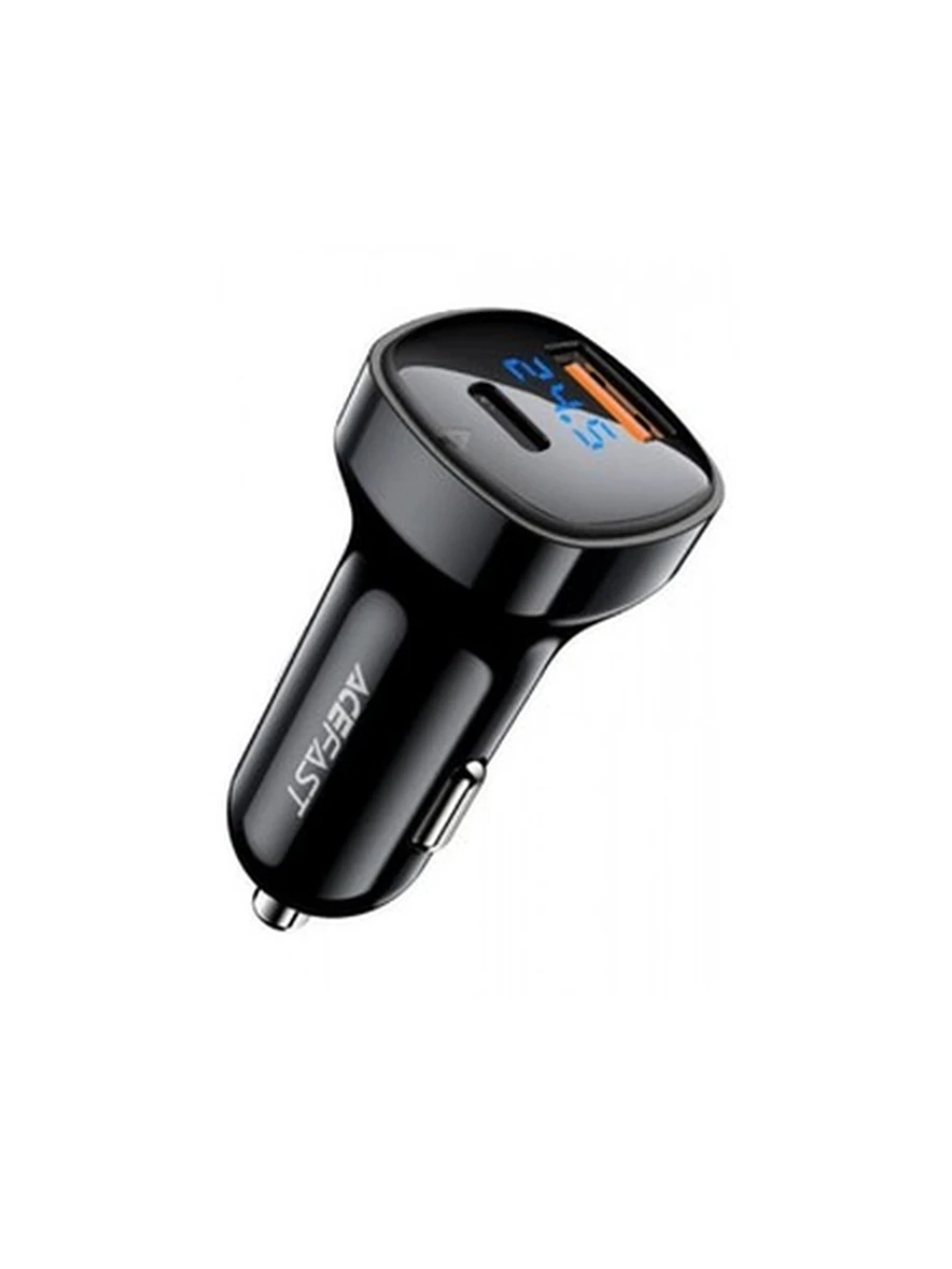 Авто Адаптер ACEFAST B4 Digital Display Fast Charger 66W 36W USB-C+30W USB-A (Black)