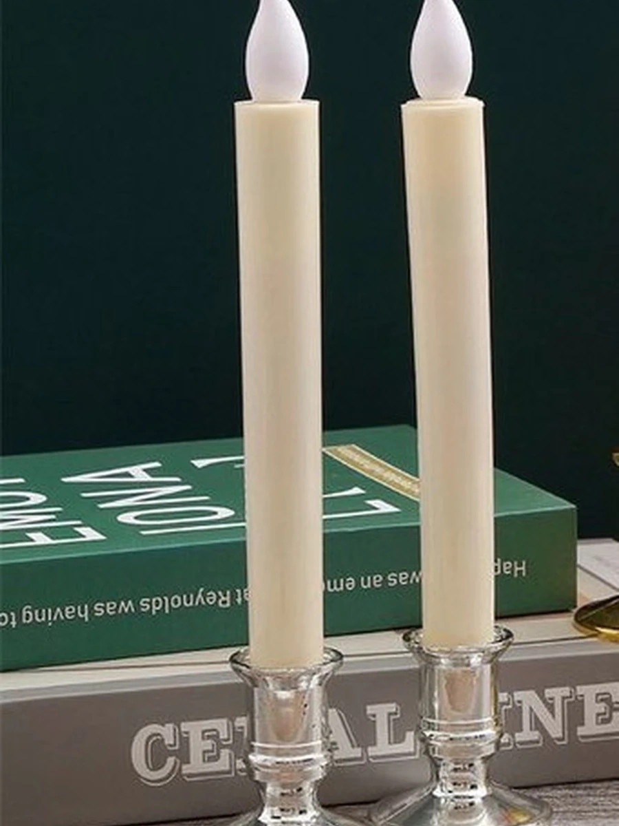 Свечи электрические белые с подсвечником 2 шт